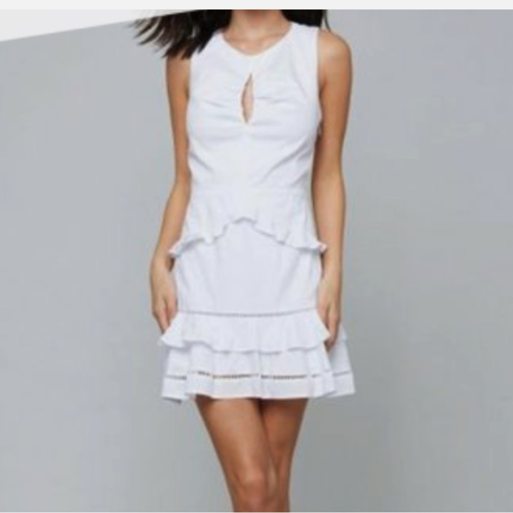 BEBE Elegant White Cotton Sleeveless Dress